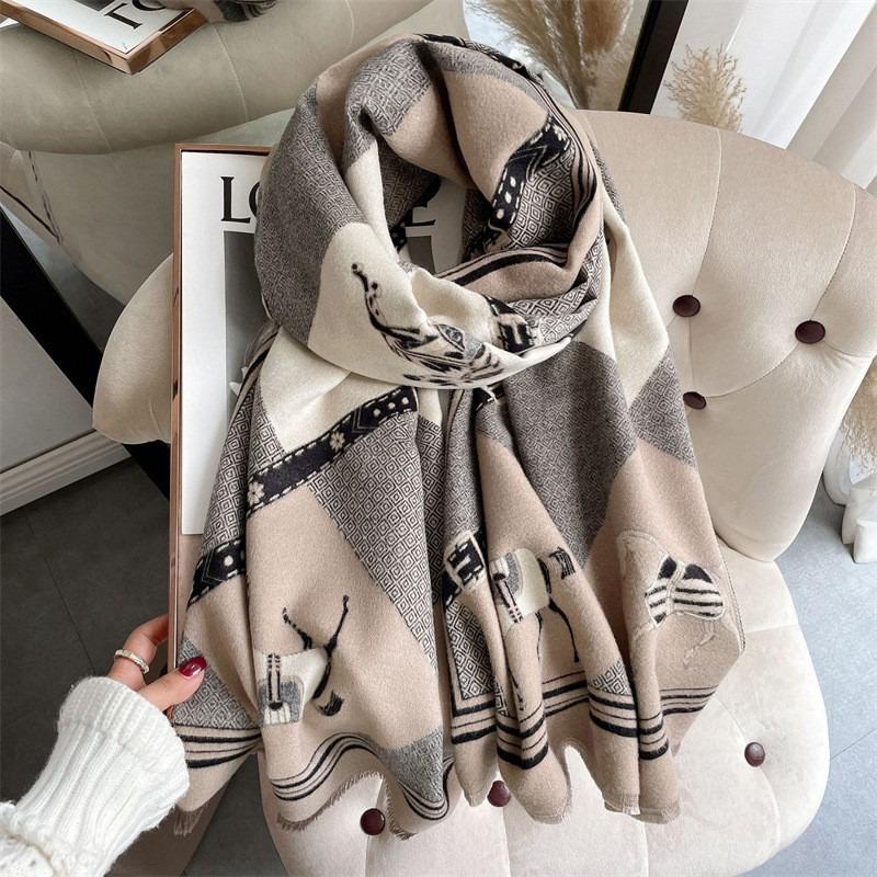 0G Thickened Version Retro Bird Scarf Women's Winter High-end Warm Scarf Imitation Cashmere Shawl