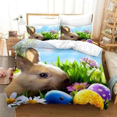 Мультяшный кролик Забавные животные Комплект постельного белья Пододеяльник Простыня Печатный комплект для кровати Наволочка Кровать Полный Queen King Размер Одеяло Спальня