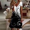 Summer Fashion Women's V Neck Short Sleeve White Curved Flower Printed Dress Sex Dress