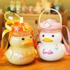 1PC 1000ML Cartoon Duckling Plastic Cup with Handle and Latch Creative Bouncing Water Bottle Portable Outdoor Camping Sippy Cups