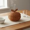 Orange-Shaped Storage Basket Decorative Wicker Box with Lid Rustic Design
