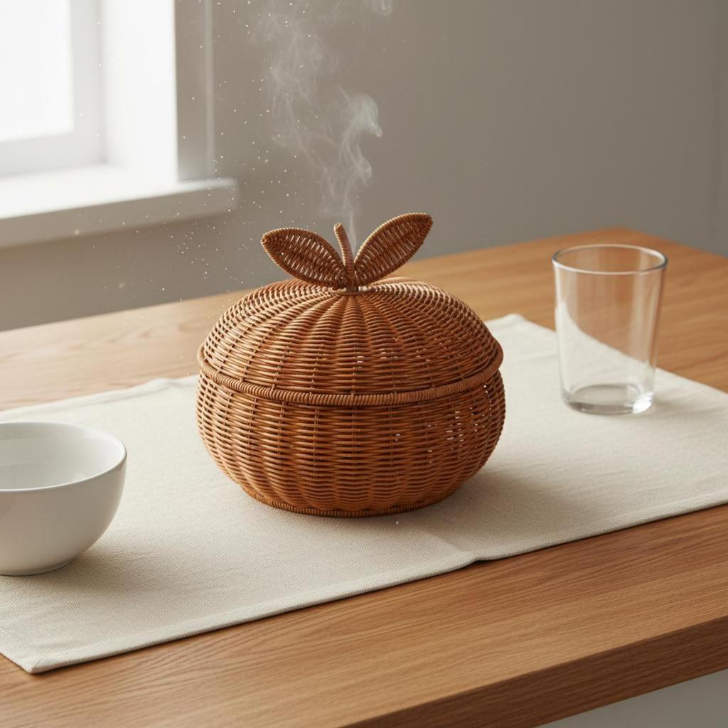 Orange-Shaped Storage Basket Decorative Wicker Box with Lid Rustic Design