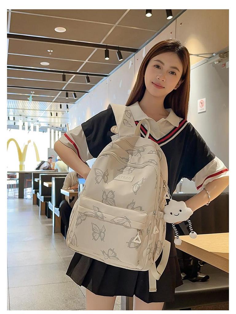 Рюкзак с принтом бабочек на два плеча для студентов, модель 2025 года - нишевый дизайн для девочек среднего, старшего школьного и студенческого возраста.