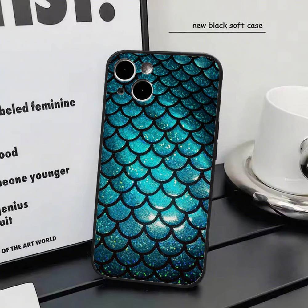 Чешуя русалки для iPhone 15 16 14 Plus 13 12 11 17 Pro Max 17 Air Черный Мягкий Чехол для Телефона