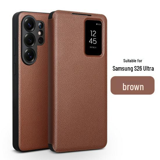 Кожаный чехол-книжка Chali с умным окном для Samsung S26 Ultra