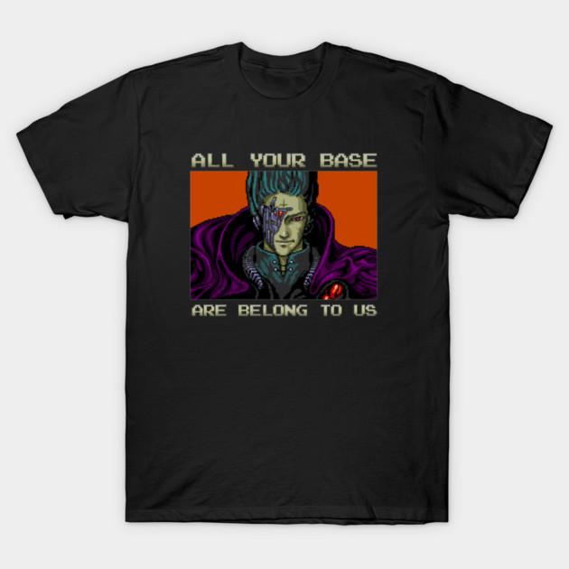 Asian Size Men Black Print T-shirt All Your Base Are Belong To Us No-Cut Print Cotton Tshirt