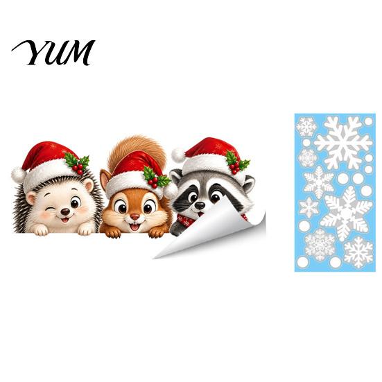 Christmas Gifts for Friends Window Stickers, Static Cling Santa Claus Snowman Reindeer Decals, Removable PVC Stickers Holiday Glass Clings Home