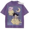 Summer Mens Beige Washed T  Shirt Dragon Ball Kirby Goku Cloud Moon Stars Crossover Print High  Quality Fabric