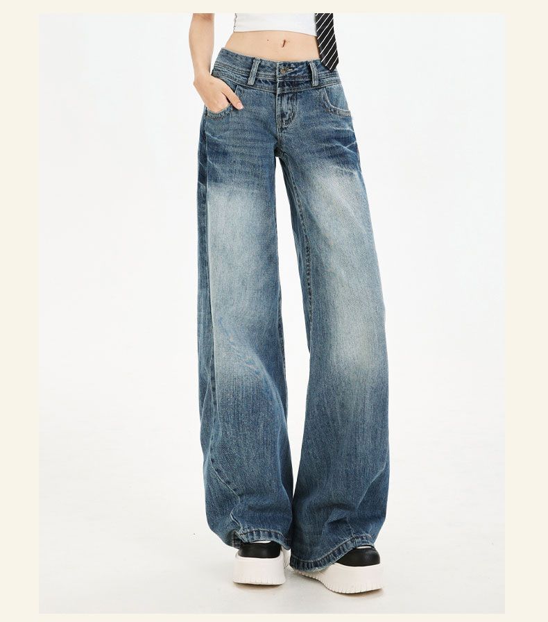 Женские джинсы на осень, большие размеры, свободные, с низкой посадкой, универсальные, подчеркивающие стройность, широкие прямые брюки, ретро, с высокой посадкой, уличный стиль, мешковатые длинные джинсы для женщин