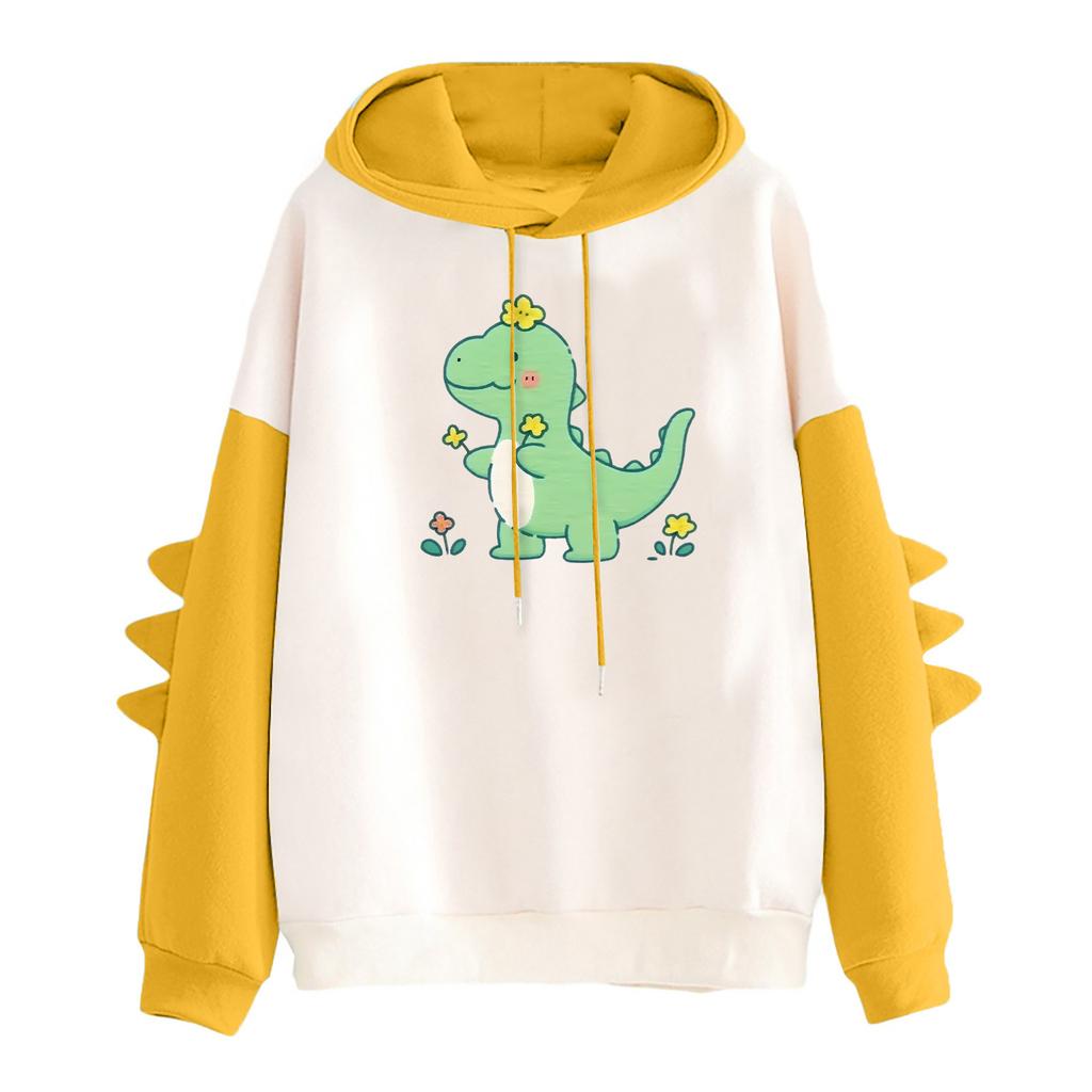 Women's Printed Contrasting Dinosaur Loose Casual Hoodie