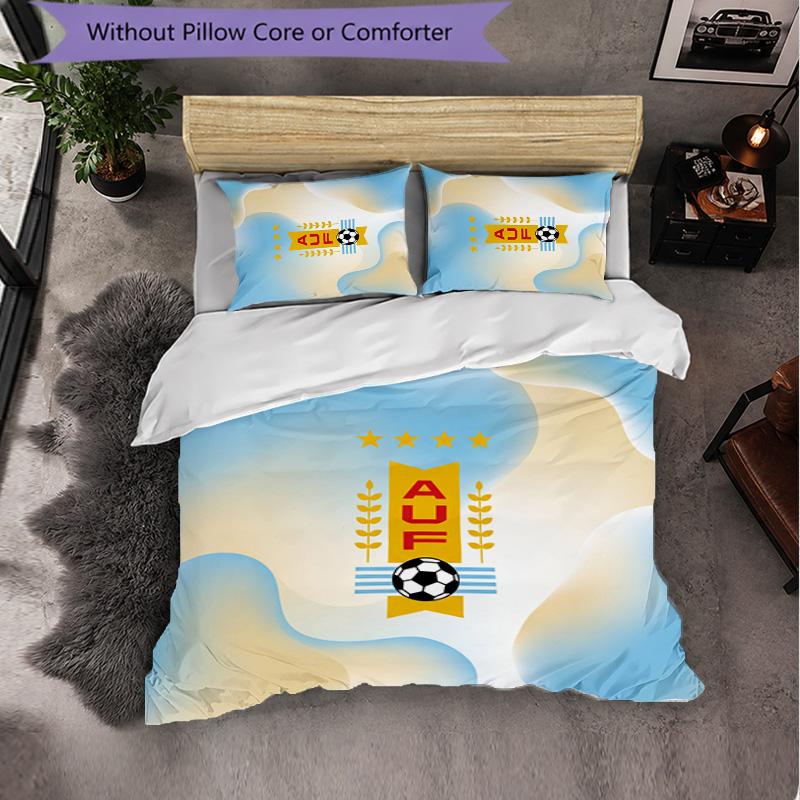 Uruguay Football Pattern 3 Pieces Bedding Set Soft Microfiber Duvet Cover with Pillow Cases for Bedroom