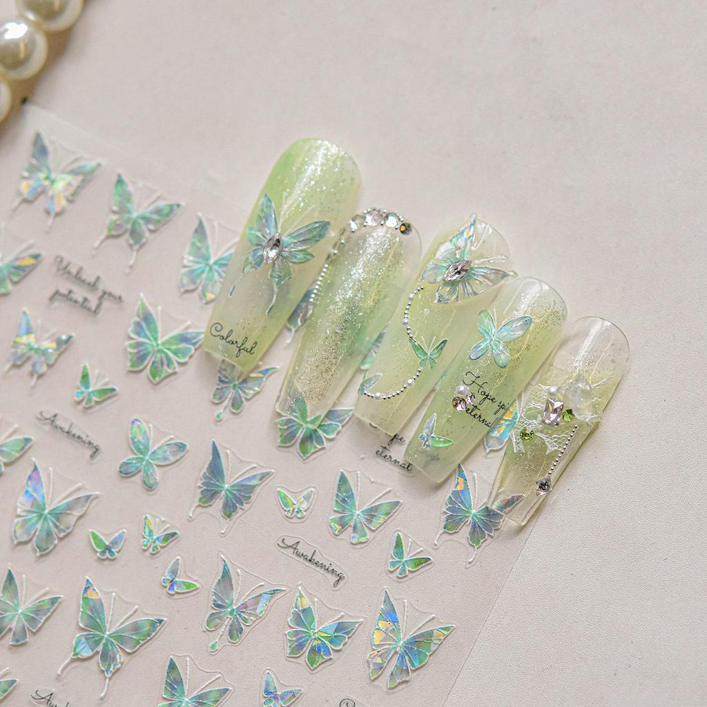 Томони Ретро Металлические Наклейки для Ногтей: Блестящая бабочка, смешанные стили, японская канцелярия