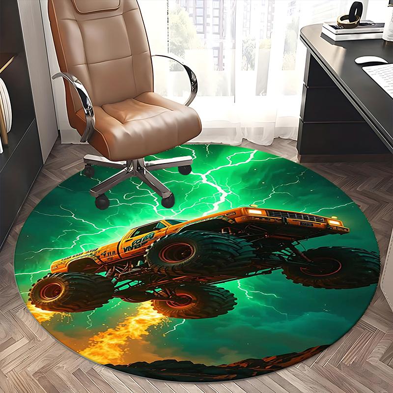 Monster Truck,Lightning Storm Chair mat Round Rug Office carpet, Non slip, Suitable for Living Rooms, Bedrooms Decor.1205439a
