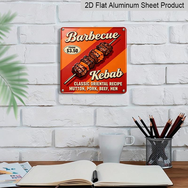 2D Flat 1pc, Vintage Metal Decorative Sign and Plaque, Featuring The Phrase 'Barbecue Skewers Classic Eastern Recipes', Retro-Themed Decoration for