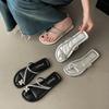 Flat-bottomed French Set of Toe Slippers for Women's Outerwear, Spring and Summer 2025, New Soft-soled with Skirt, Rhinestone Sandals.