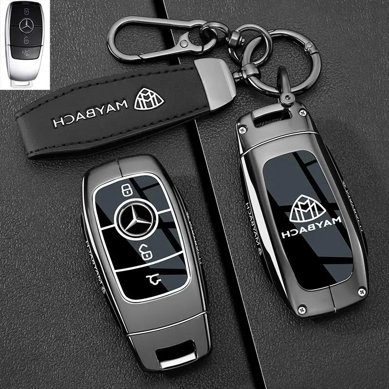 PZQ2 Alloy Style Car Key Case Cover Shell For Mercedes Benz A C E S G Class GLC CLE CLA GLB GLS W177 W205 W213 W222 X167 AMG Keychain