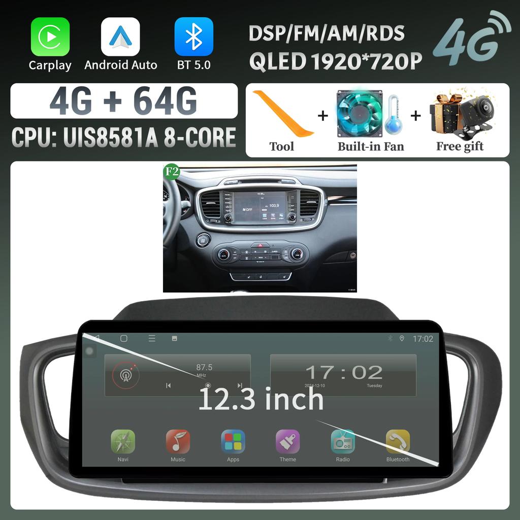 12,3 дюйма для KIA Sorento 2015-2018 беспроводной Bluetooth CarPlay Android Auto Car Radio Multimedia 4G GPS сенсорный экран головного устройства