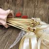 10Pcs Gold Ribbon Wands Fairy Sticks Wedding Twirling Lace Streamers With Golden Bell Party Cheering Prop Wedding Decors