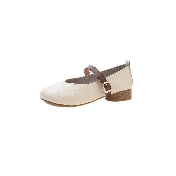 Туфли Bean Shoes Одиночные туфли женские весна-лето Wild Shallow Mouth A Word пряжка на каблуке женские туфли Mary Jane Square Head