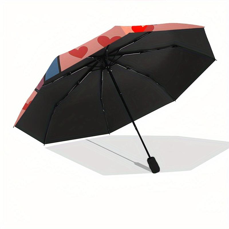 1pc Stitch,Hearts Automatic Folding Umbrella: Compact 8-Bone Design Cartoon Outdoor Travel Companion, Business Umbrella, Christmas Valentine