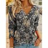 Plus Size Boho Top Women's Plus Floral Print Long Sleeve T-Shirt Casual V Neck Slight Stretch Top Clothing