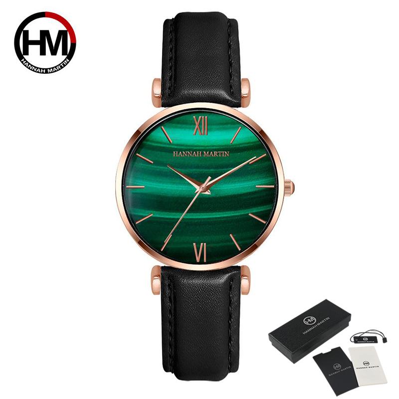 Hannah Martin Women Watches Fashion Quartz Movement Relogio Feminino Emerald Rose Gold Waterproof WristWatches
