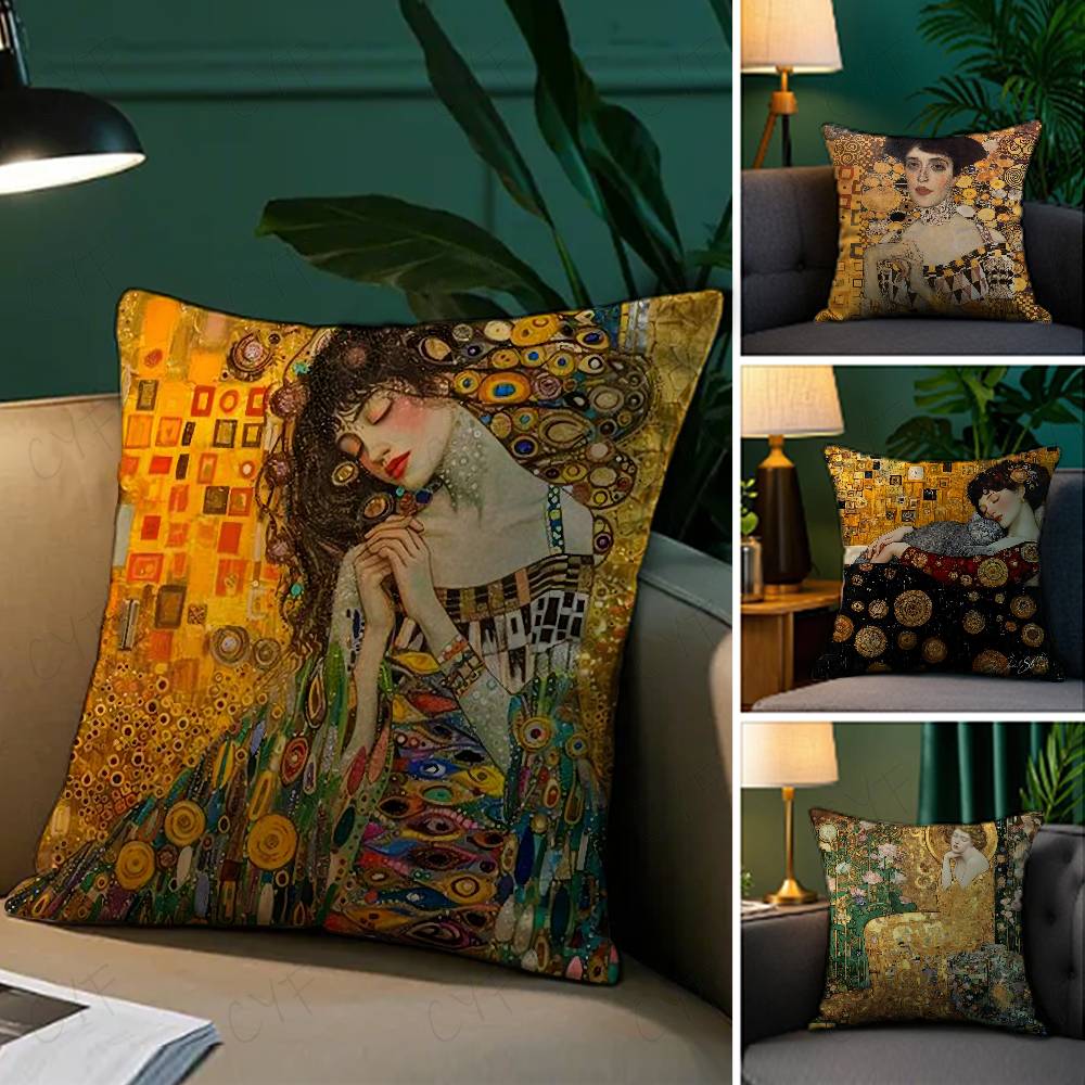 Gustav Klimt Oil Painting Pillow Case Safe Custom Photo Pillow, Anti-fade Brushed Fleece Cushion, Maternal & Infant Safe.