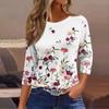 Women's Fashion Casual Round Neck 3/4 Sleeve Loose  Printed T-Shirt Ladies Top