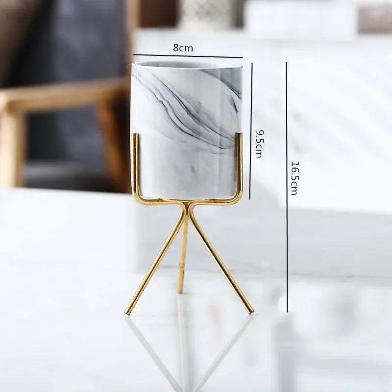 Скандинавская керамическая железная художественная мраморная ваза с узором розовое золото зеленый настольный цветочный горшок для домашнего офиса вазы декоративный суккулентный цветочный горшок