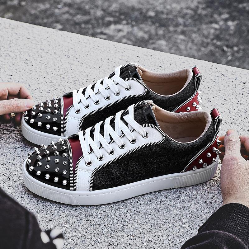 New Trendy Shoes 2025 European and American Fashion Silver Face Low-top DingTalk Casual Board Shoes Lace-up Shallow Shoes Rivet Men's Shoes