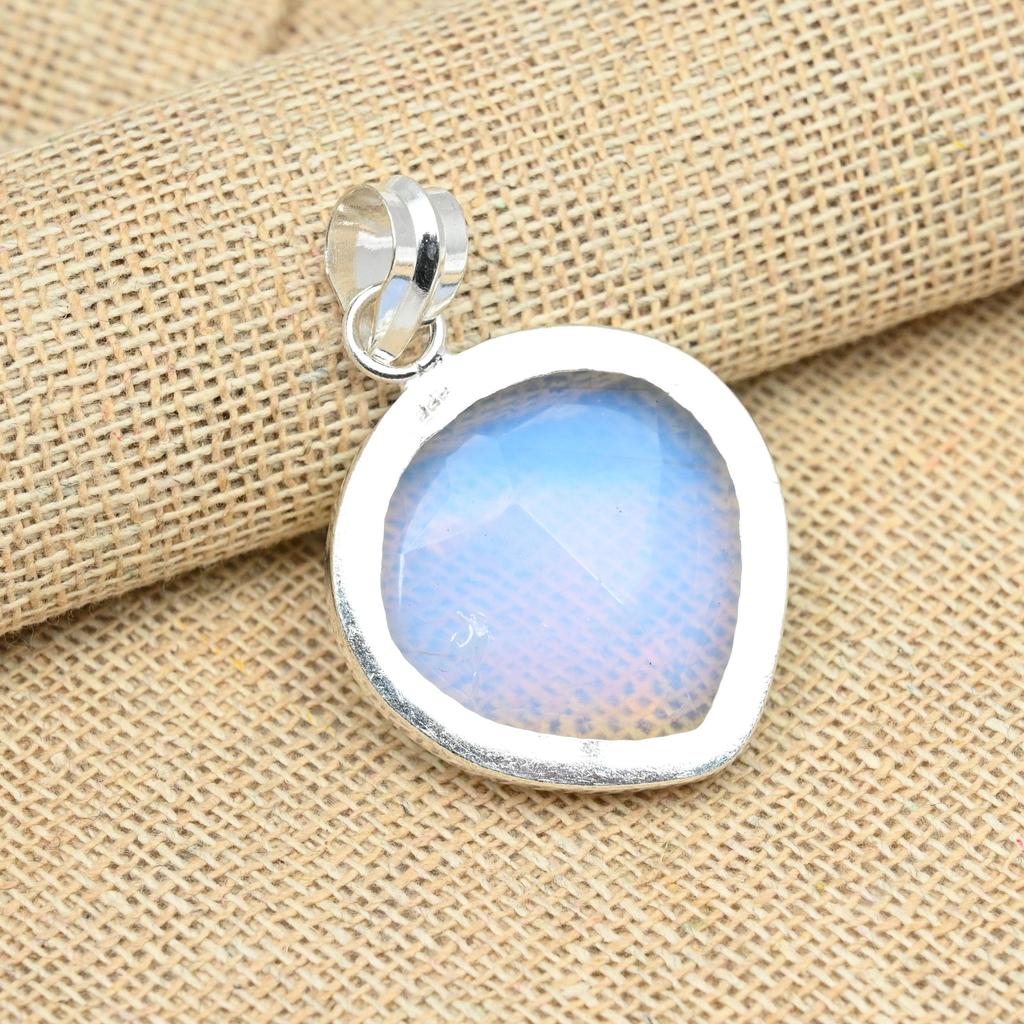 Solid 925 Sterling Silver Precious Gemstone Milky Opal Jewelry Handmade Pendant