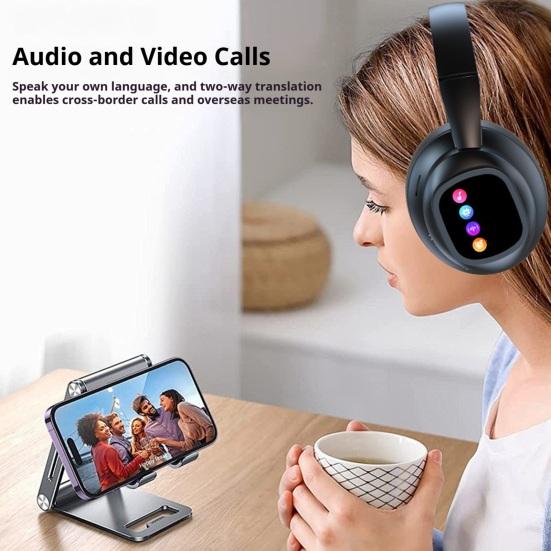 Беспроводные наушники с ИИ-переводом, с подвижным ЖК-тачскрином, 115 языков в реальном времени