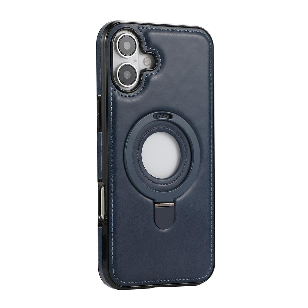 For iPhone 16 Case Magnetic Kickstand PU Leather Coated PC+TPU Phone Cover