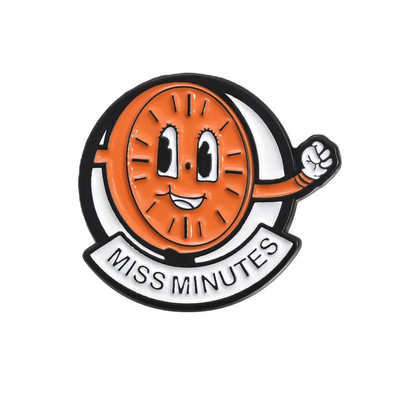 Значок-часы с персонажем мультфильма Мисс Минут Эмалированные значки Брошь Сумка Куртка Зажим на лацкан Индивидуальные аксессуары Украшения Подарки для фанатов Друзей