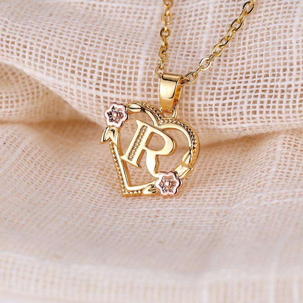 AZ буквы золотого цвета цветок инициалы ожерелье для женщин девушка сердце письмо колье ожерелье лучшие подарки алфавит ювелирные изделия