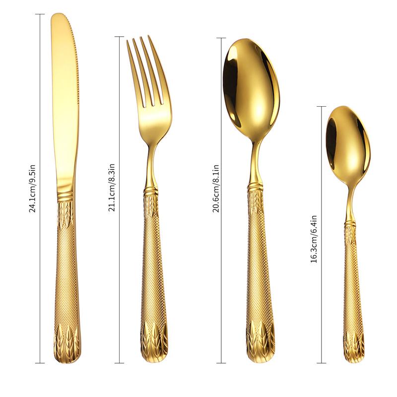 Thicken Handle Steak Knife Fork Stainless Steel Retro Wheat Ears Relief Tableware Dessert Spoon Teaspoon Western Luxury Cutlery