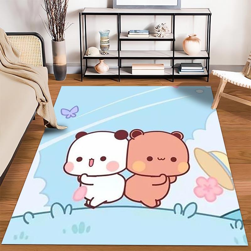 Cute Cartoon Panda and Bear Design Carpet with Butterflies and Sky Background Suitable for use as an anti-slip1 for1room and bedroom sofas