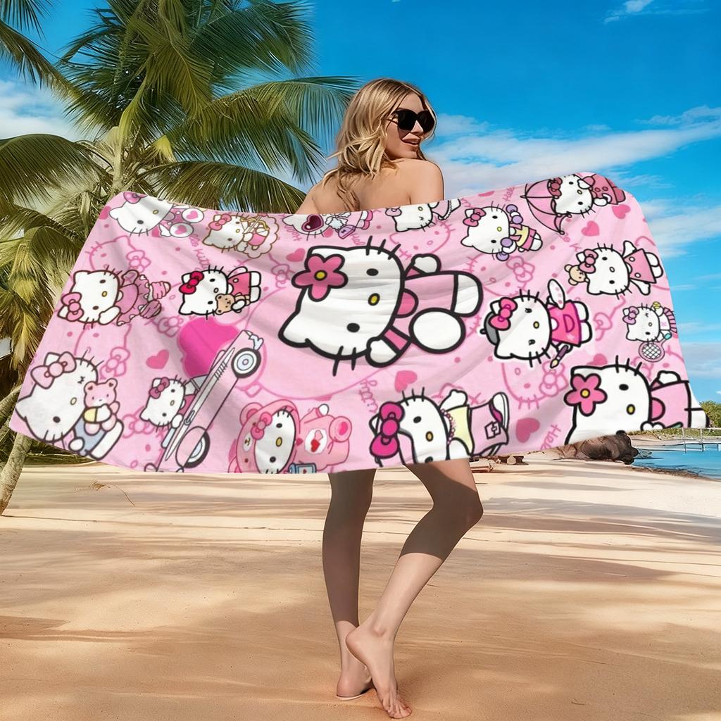 1pc Hello Kitty Beach Towel, Quick-Dry Lightweight Print Towel for Swimming, Surfing, Camping, Unisex Holiday Gift