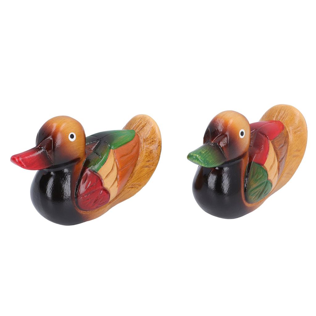 1 Pair Wooden Mandarin Ducks Figurine Colorful Love Birds Duck Statue Handmade Decorative Sculpture