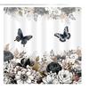 Черно-белая цветочная шторка для душа Цветочная бабочка Шторка для душа с крючками Темный цветок Лист Растение Ванная комната Шторка Водонепроницаемая Шторка для душа