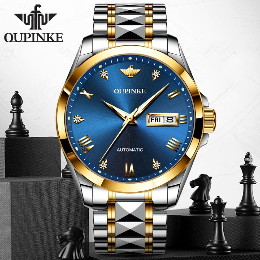 OUPINKE New Watch Automatic Mechanical Watch Stainless Steel Business Hollow Waterproof High-end Watch
