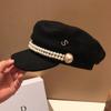 Woolen Navy Hat Fashionable Small Fragrant Wind Hand-sewn Pearl Octagonal Hat Big Brand Simple Solid Color Black Versatile Hat