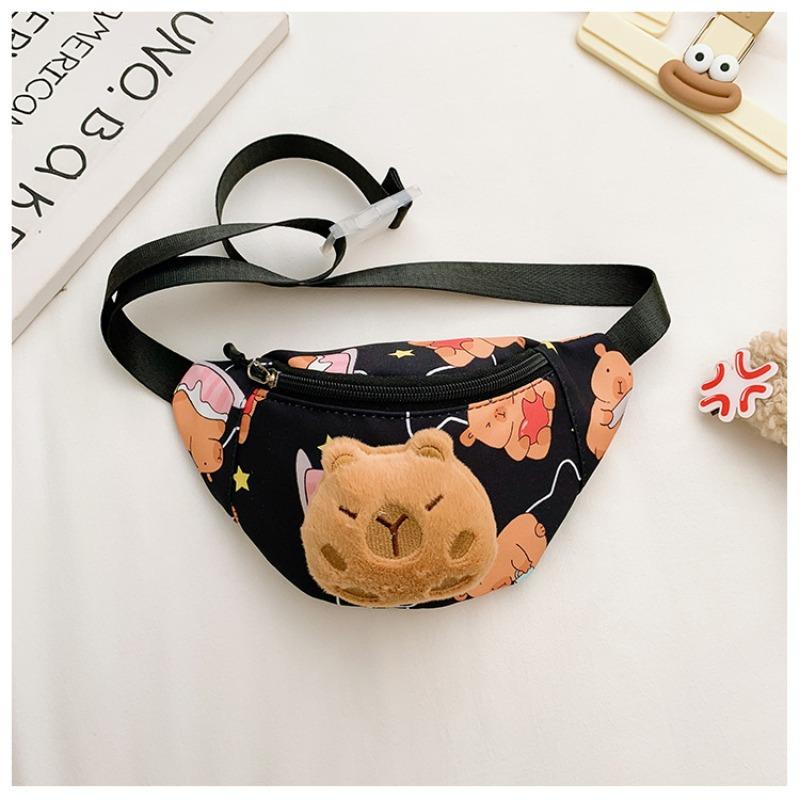 Trend Cartoon Large Capacity Boys Girls Waist Bag Cute Capybara Waist Packs Kid Chest Bag with Plush Doll Unisex Shoulder Bag