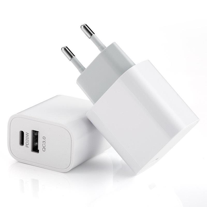 Быстрое зарядное устройство PD20W с двумя портами: PD+QC3.0, Быстрая зарядка 20 Вт, Совместимое зарядное устройство для мобильного телефона, версия для США/ЕС