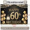 2D 60th Birthday Backdrop Black Gold Glitter - Party Decoration Photo Booth Background