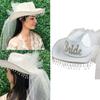 Bridal Cowgirl Hat with Veil Rhinestones Women Wedding Cowboy Hat Bachelorette Party Brides Shower Dress Up Accessories