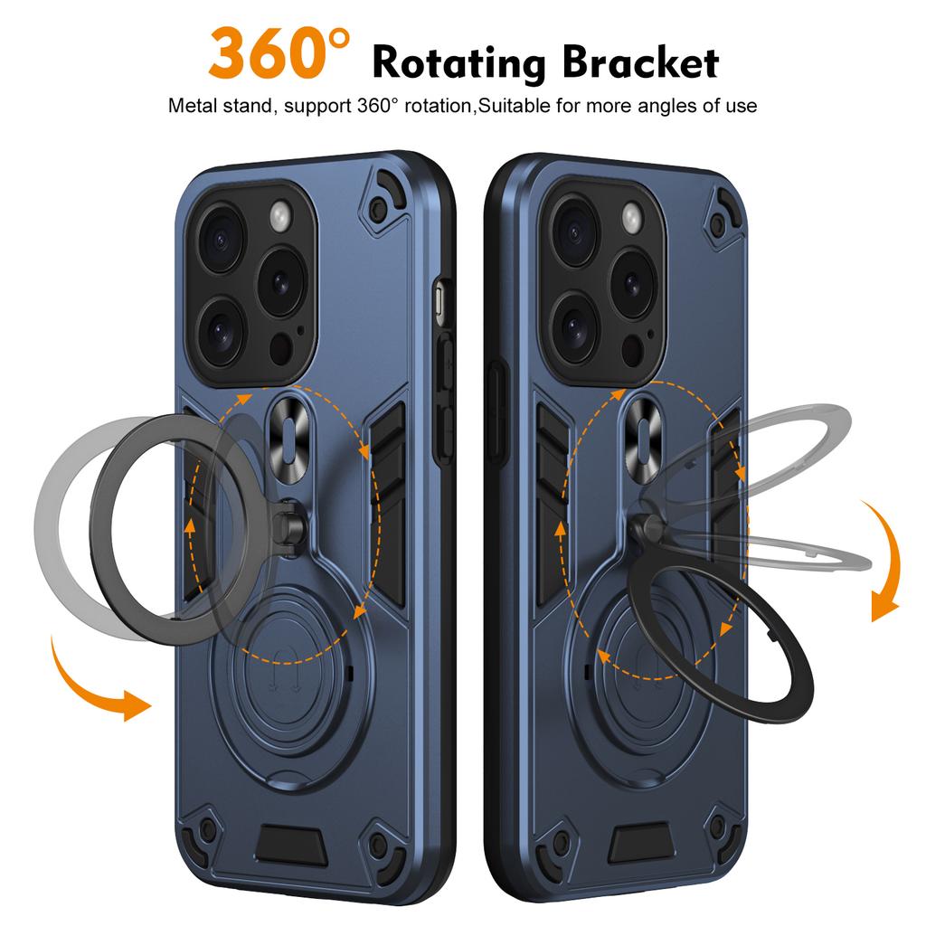 For iPhone 15 Pro Case Rotatable Kickstand PC+TPU Drop Protection Phone Cover