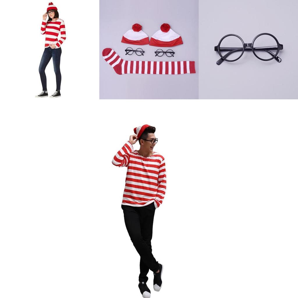Where's Wally Halloween Costume Fun And Smart Uk Anime Cos Dress-up Outfit