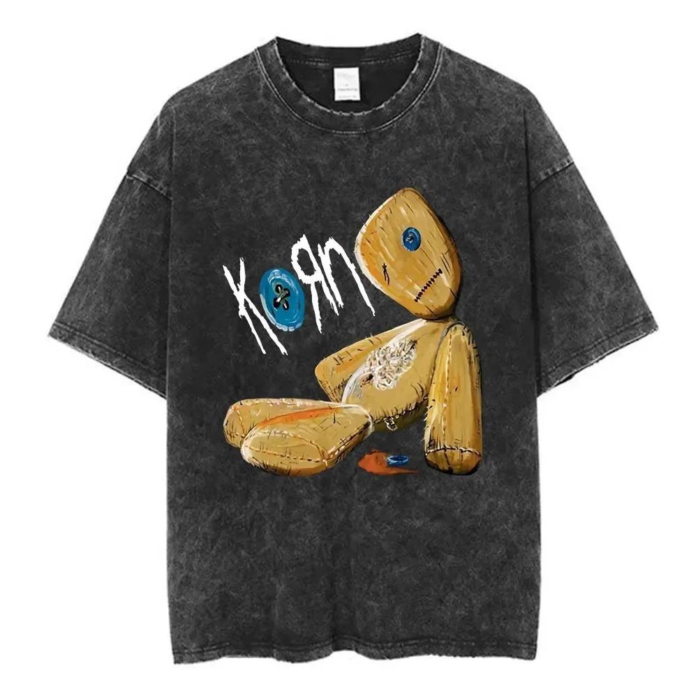 Men Women Korn Follow The Leader Walkman Washed T Shirt Washed Oldschool Loose Short Sleeve Cotton Oversize Unisex Tops