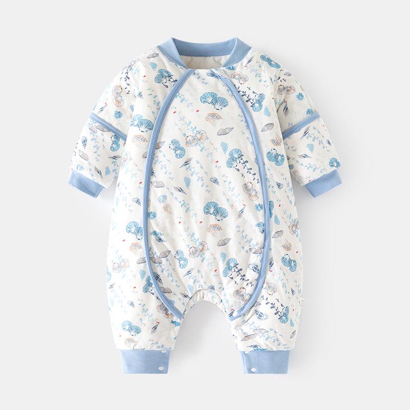 Спальный мешок для младенцев осень-зима: Пижама с подкладкой, раздельными штанинами, молнией для новорожденных, с защитой от ударов